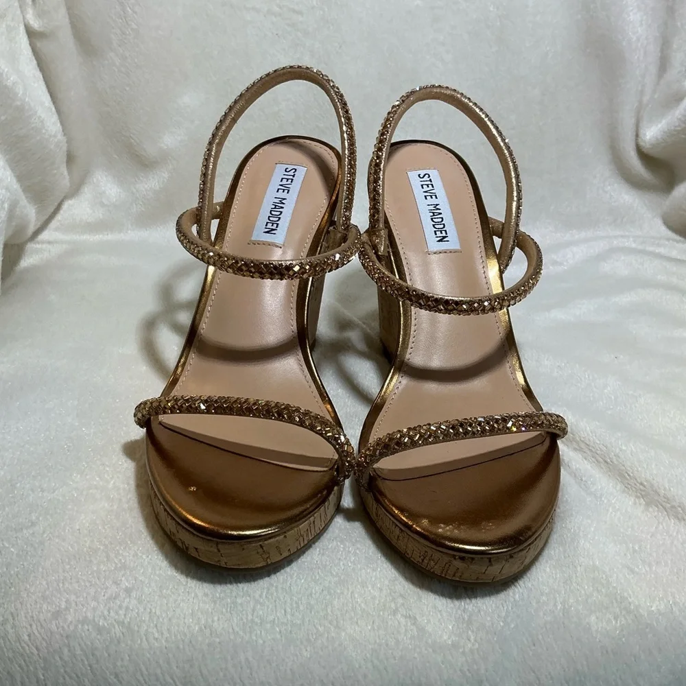 NEW Steve Madden “Udell” Gold Morgan Platform Wedge Sandals NWT - Picture 7 of 9